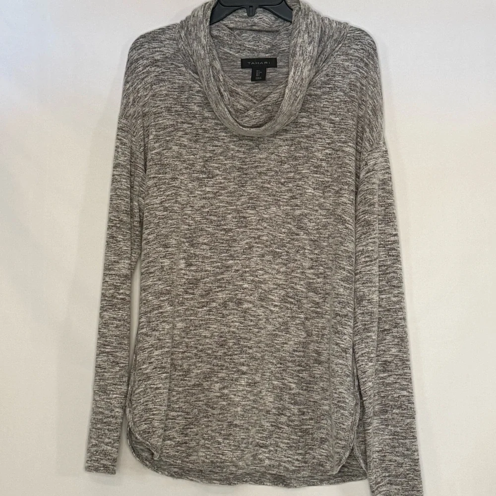 Tahari Gray & White Marled Cowl Neck Pullover Sweater Size Large EUC